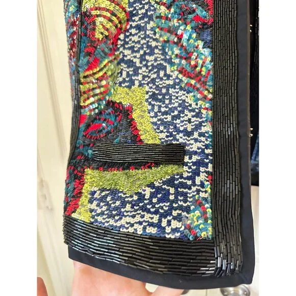 Roberto Cavalli multicolor rainbow sequin beaded black silk leather jacket IT46
